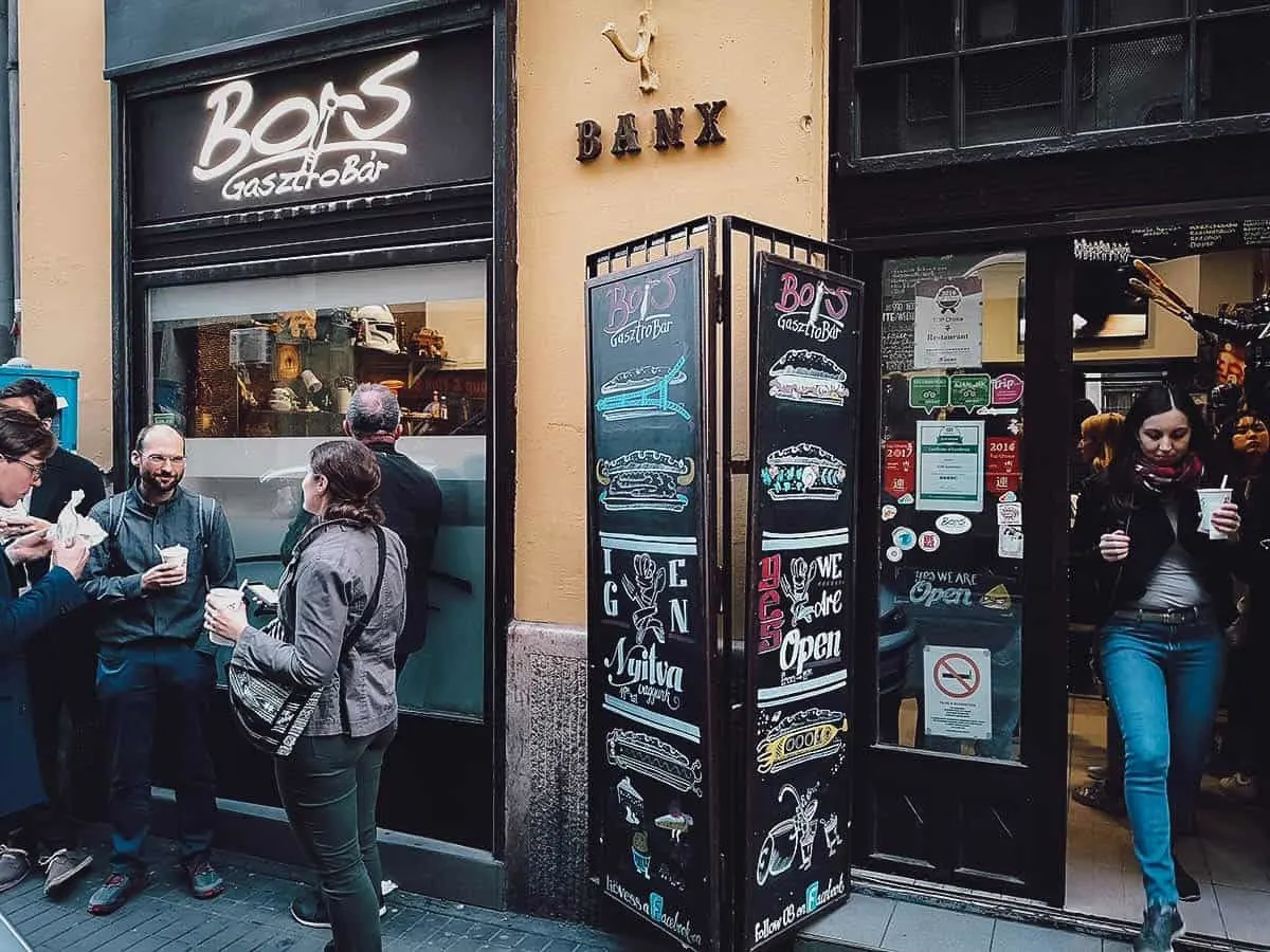 Exterior of Bors GasztroBar, a modern Eastern European street food restaurant in District VII, Budapest