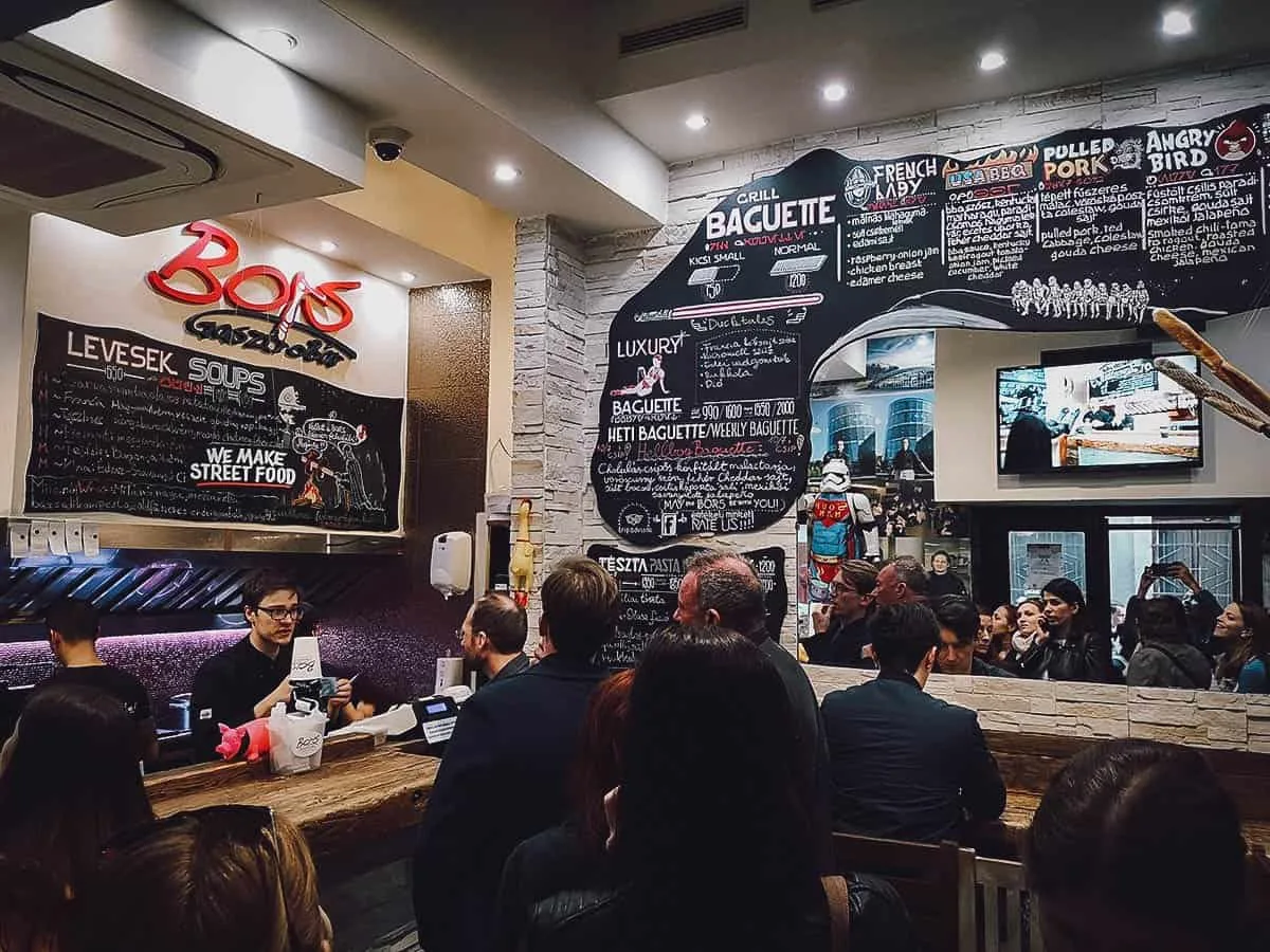 Dining room at Bors GasztroBar, a modern Eastern European street food restaurant in District VII, Budapest