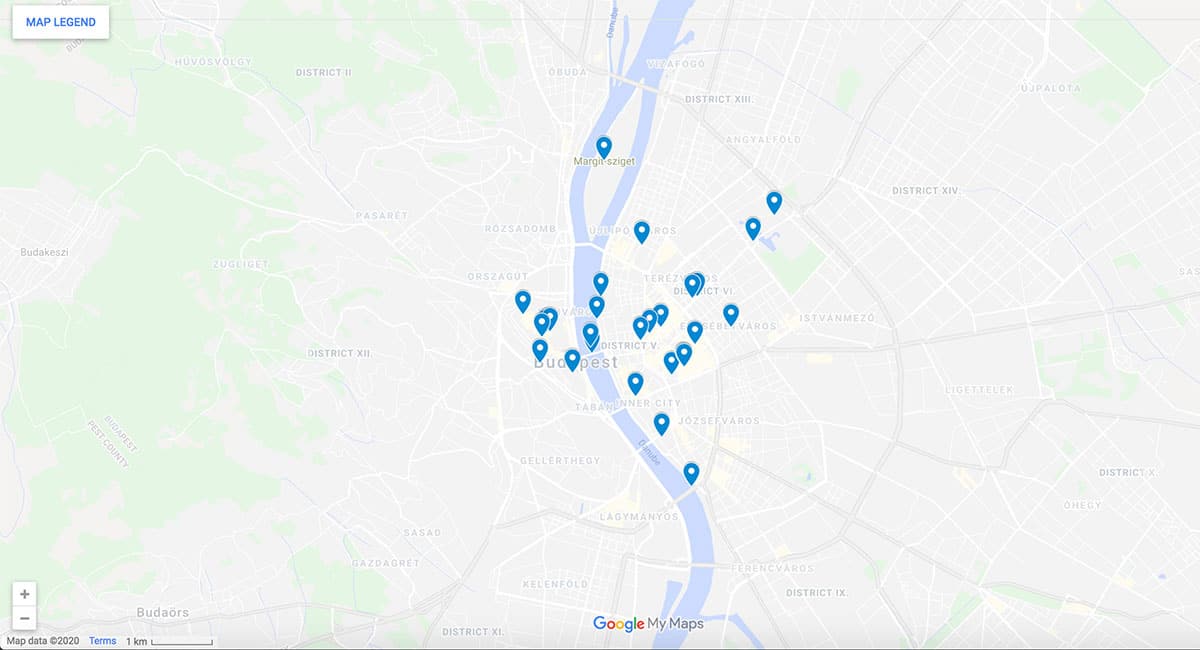 Budapest map with pins