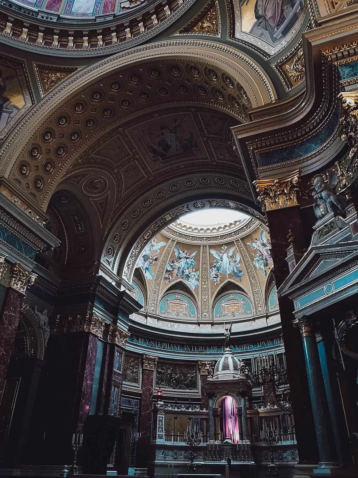 Interior of St. Stephen's Basilica in Budapest, Hungary