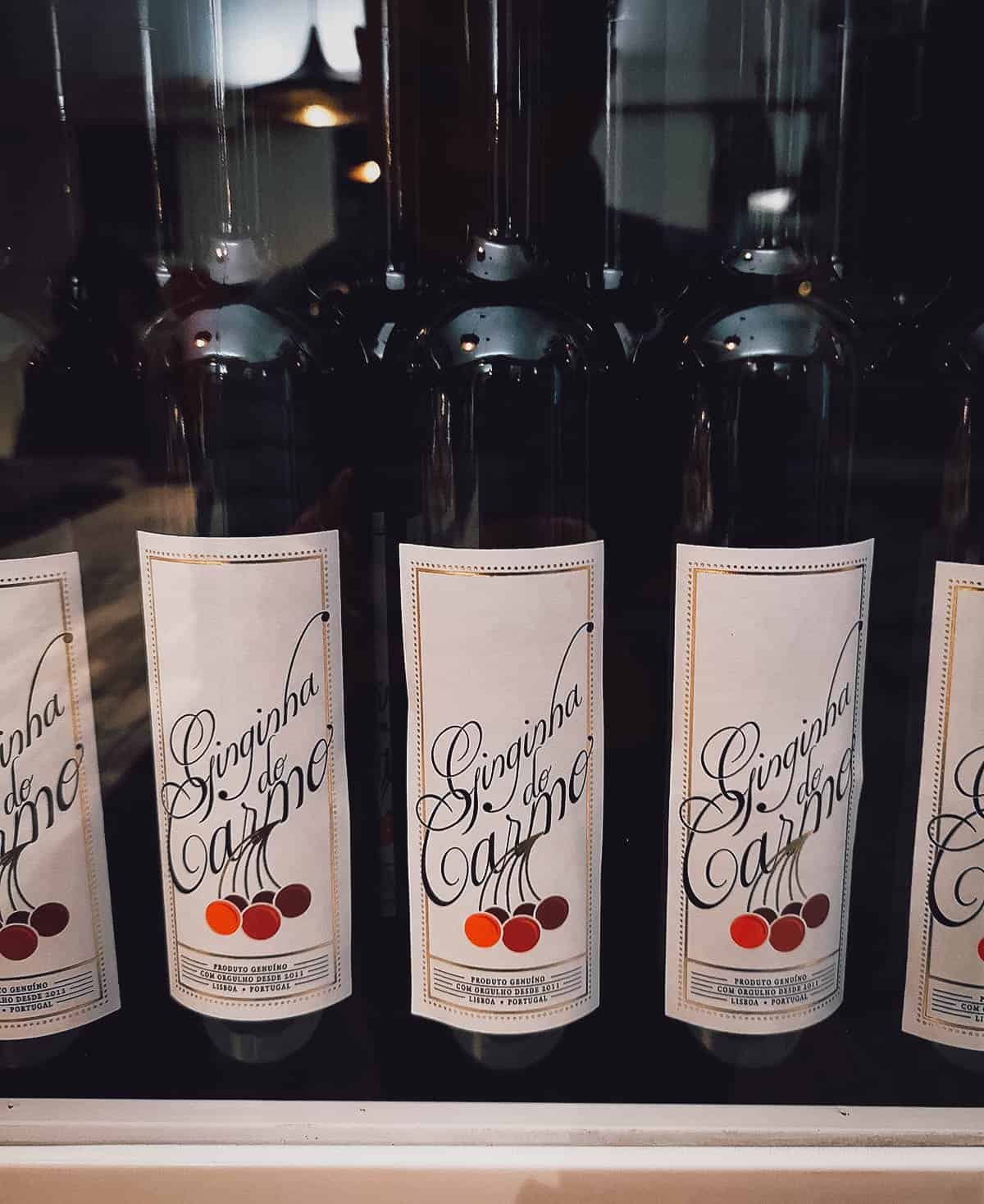Bottles of ginjinha, a Portuguese sour cherry liqueur
