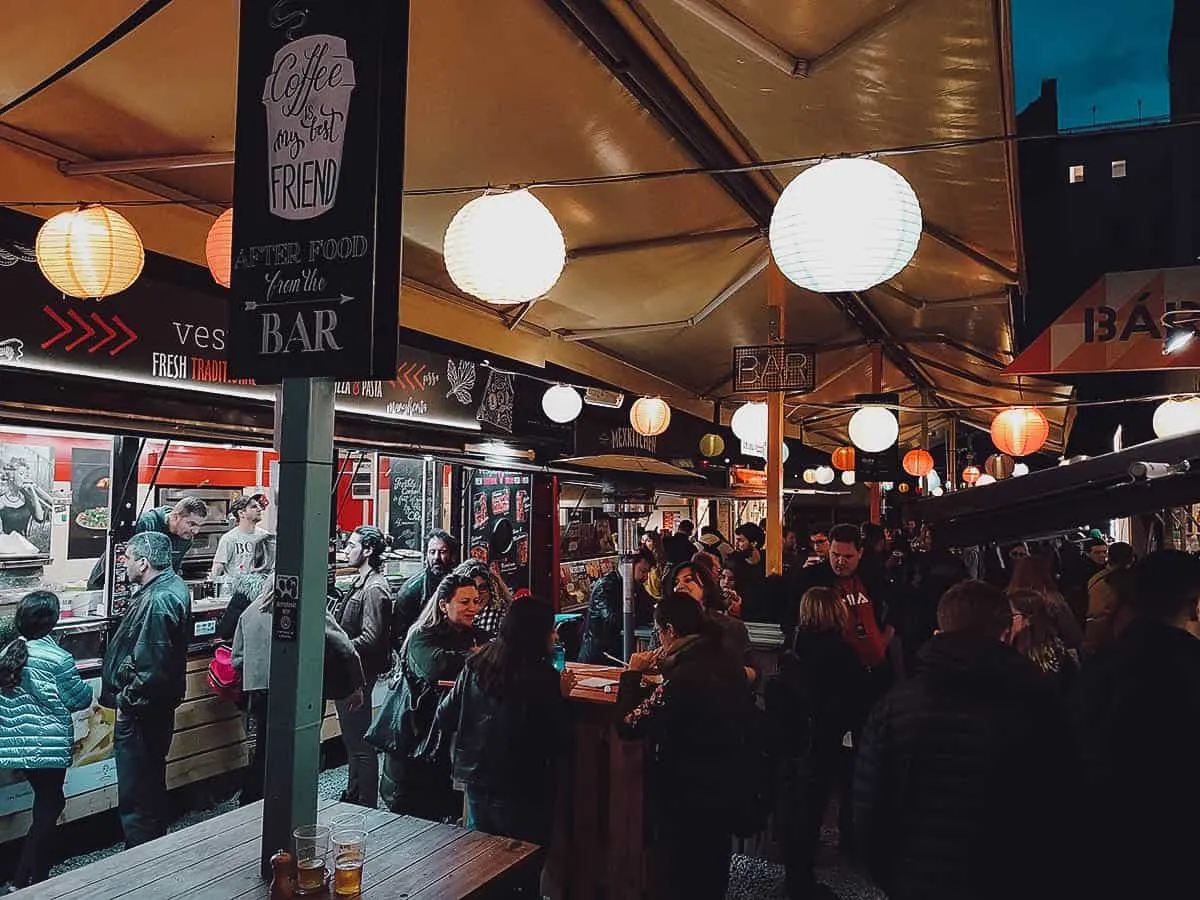 Crowd at Karavan, an Eastern European food park in Budapest