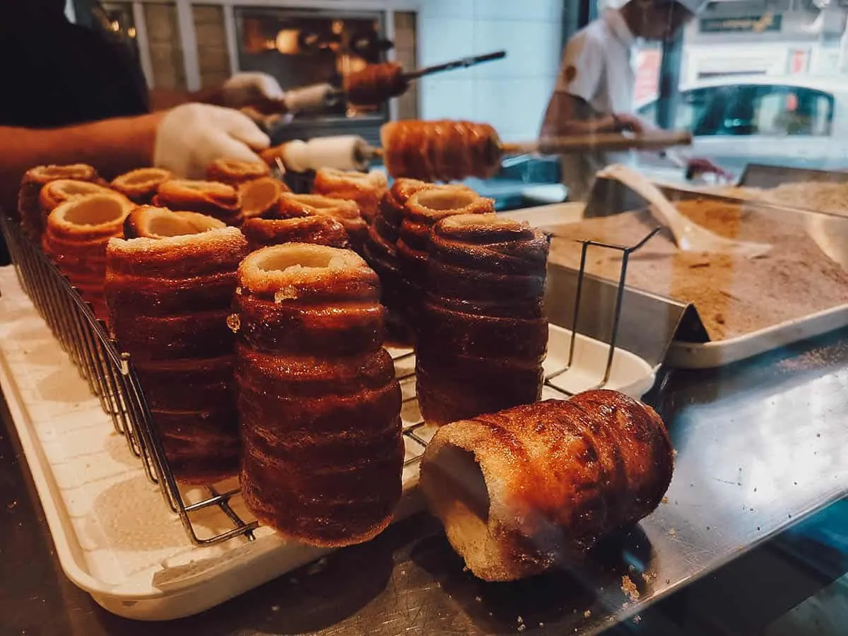 Hungarian chimney cakes at Molnar's Kurtoskalacs in Budapest, Hungary