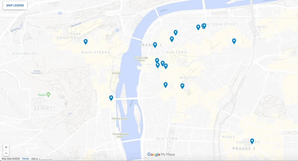 Best Restaurants in Prague Prague map with pins