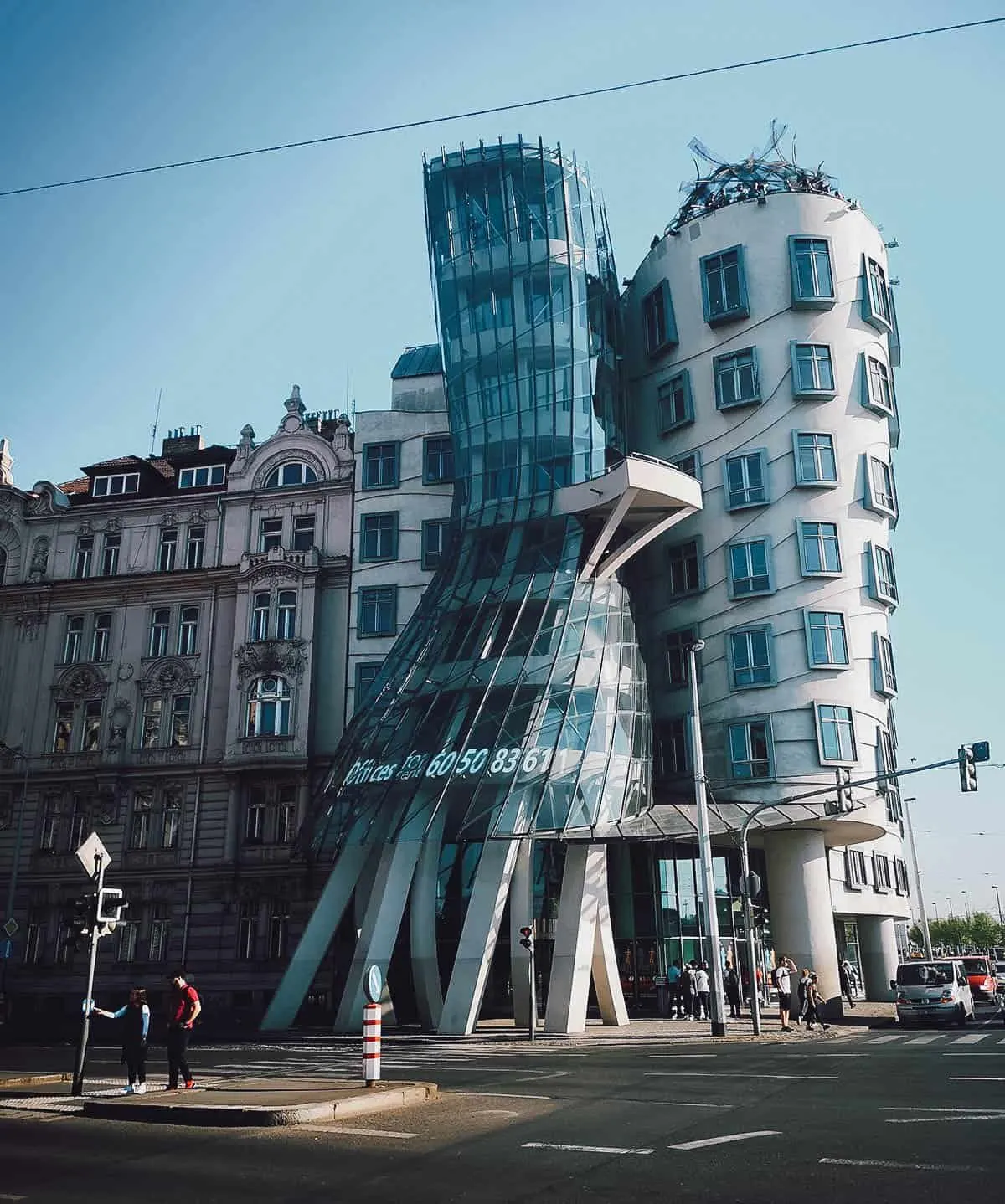 Exterior of the Dancing House in Prague, Czechia