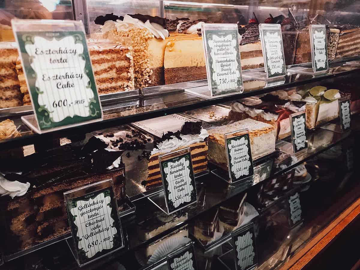 Selection of Hungarian cakes at Ruszwurm Confectionery in Budapest