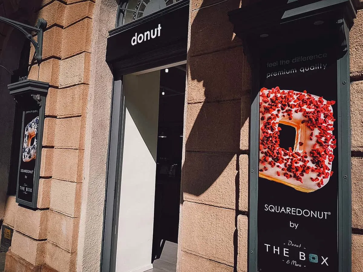 Exterior of The Box Donut in Budapest, Hungary