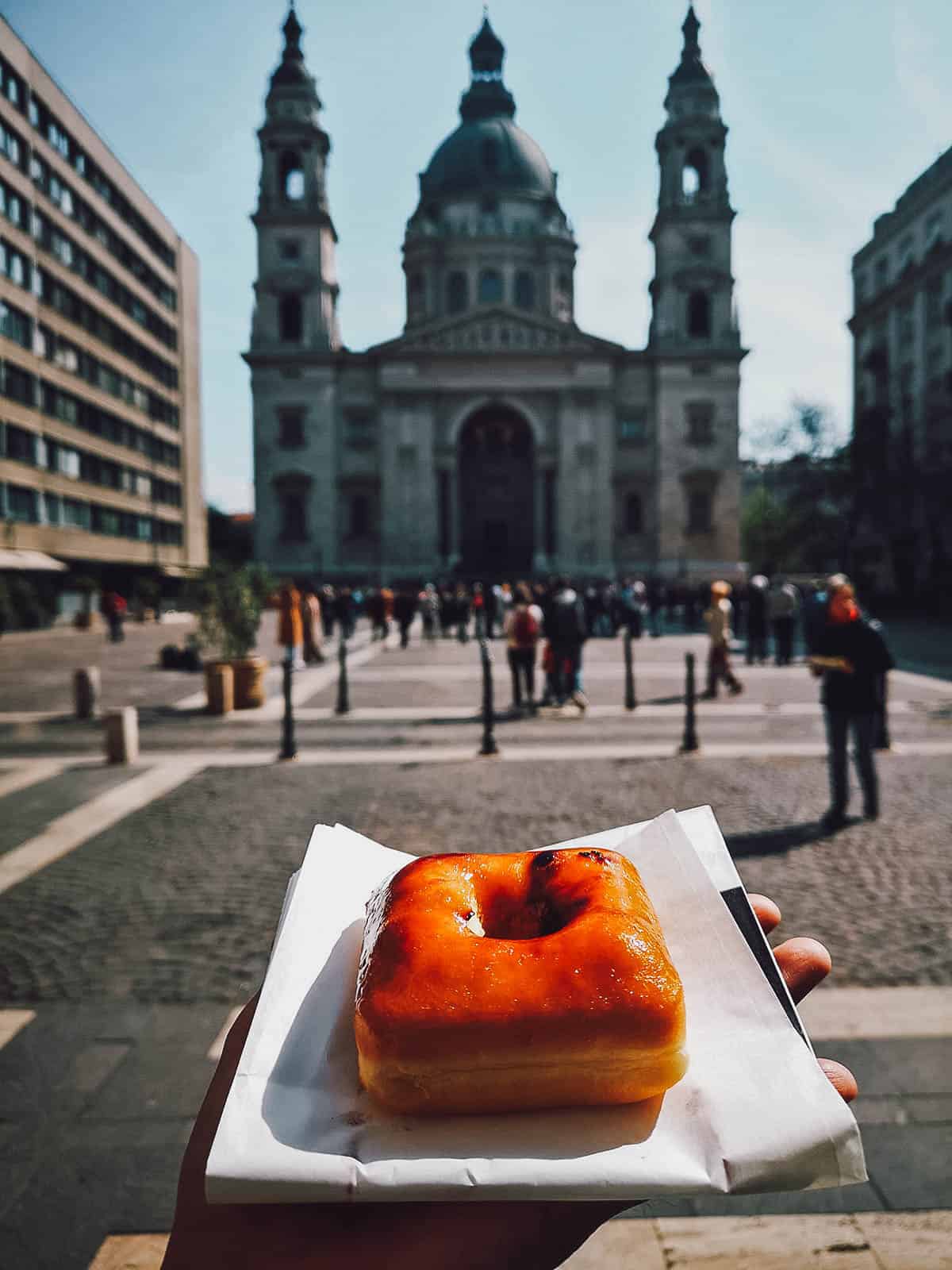 Donut in front of St. Stephen's Basilica in Budapest