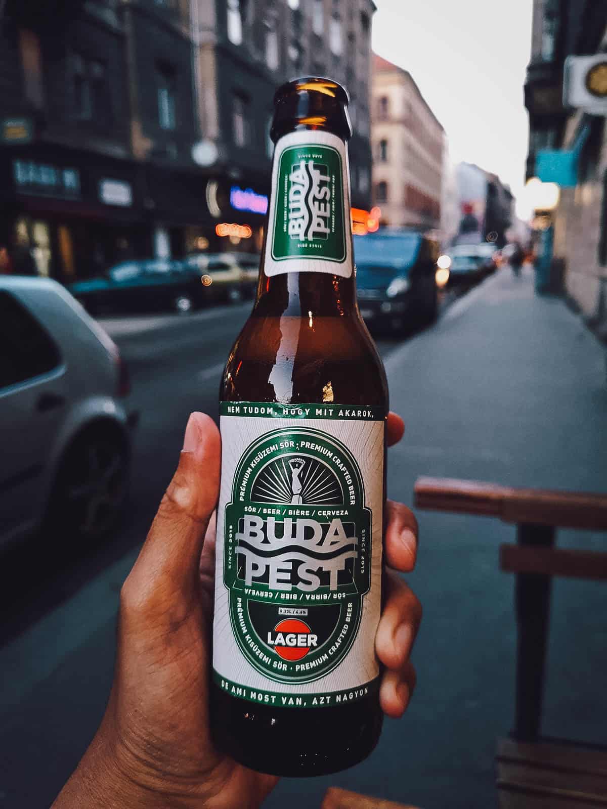 Bottle of Budapest lager from ToLTo, one of the best hot dog restaurants in Budapest