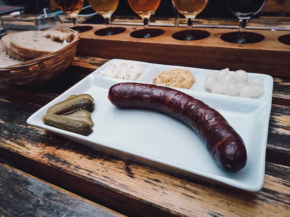 Sausage dish at U Kunstatu in Prague