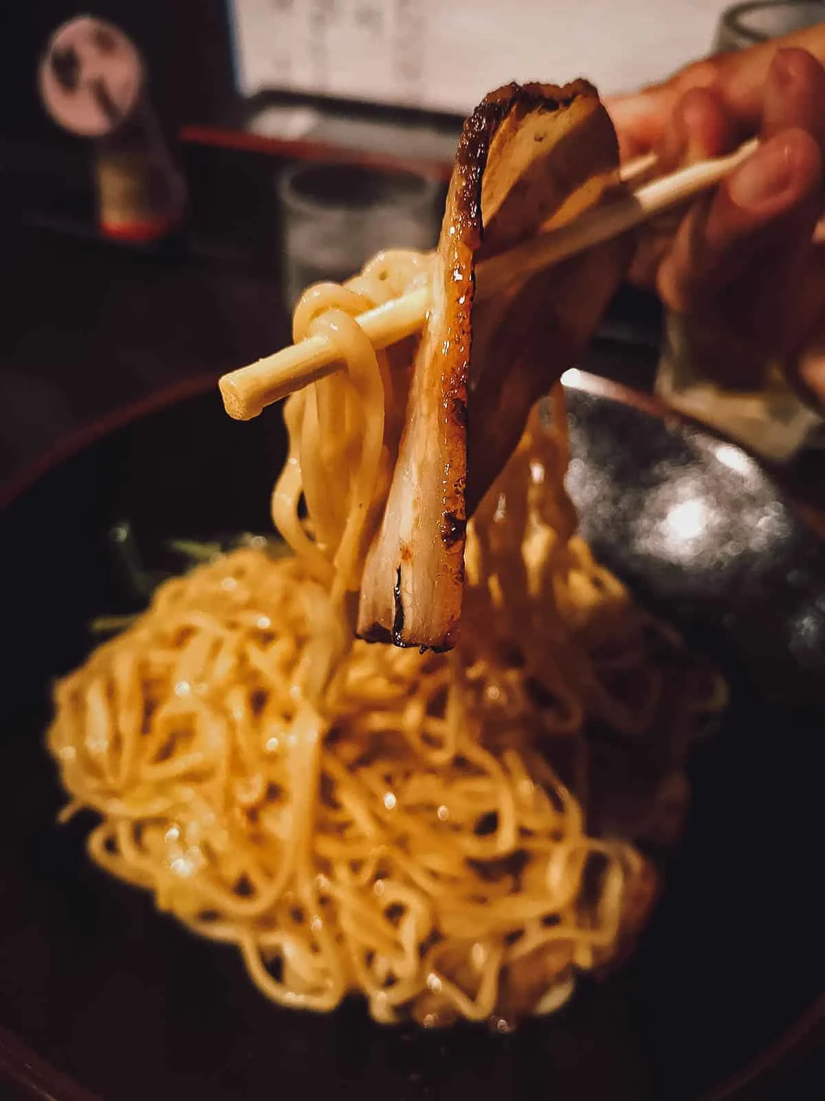 Closeup of chashu pork