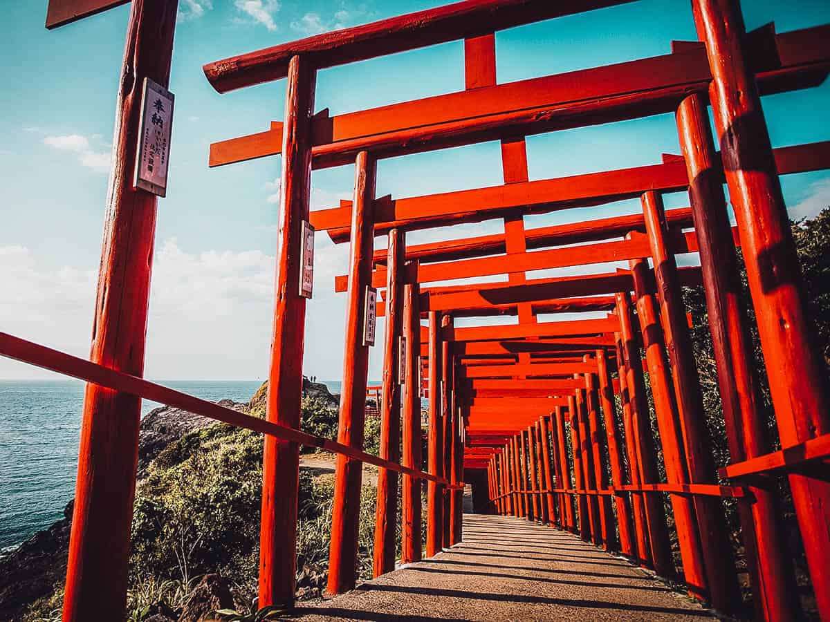 Walking through the torii gates at Motonosumi Inari Shrine