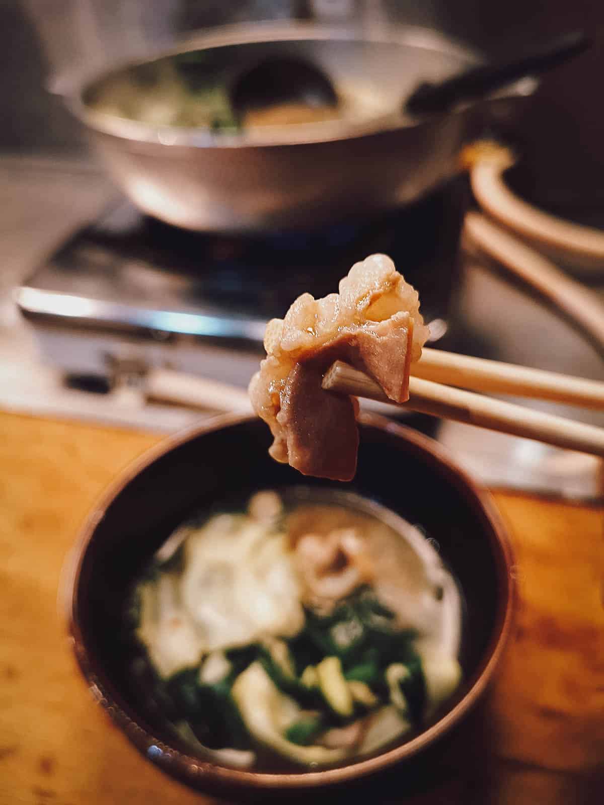 Piece of offal from motsunabe in Fukuoka