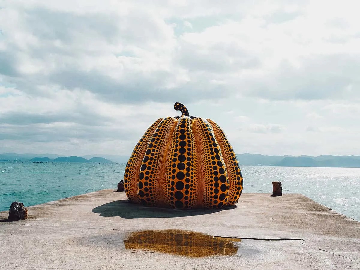 Giant pumpkin with polka dots on Naoshima Island