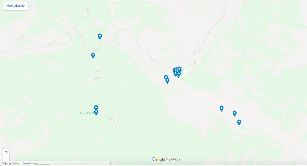 Points of interest in Sapa Map with pins