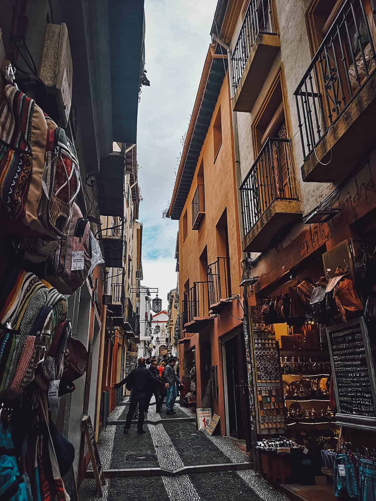 Shops along Calle Elvira in Granada, Spain