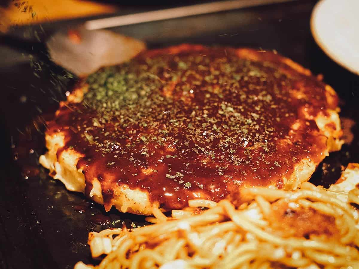 Okonomiyaki at a restaurant in Kyoto