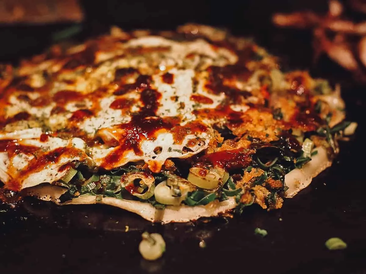 Okonomiyaki at a restaurant in Kyoto