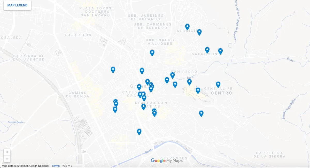 Granada Points of Interest Map with pins
