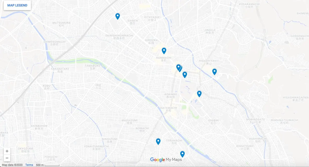Kanazawa Restaurants Kanagawa restaurant map with pins