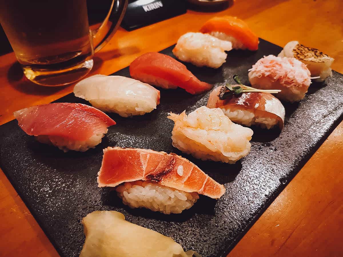 Sushi set at a restaurant in Kanazawa