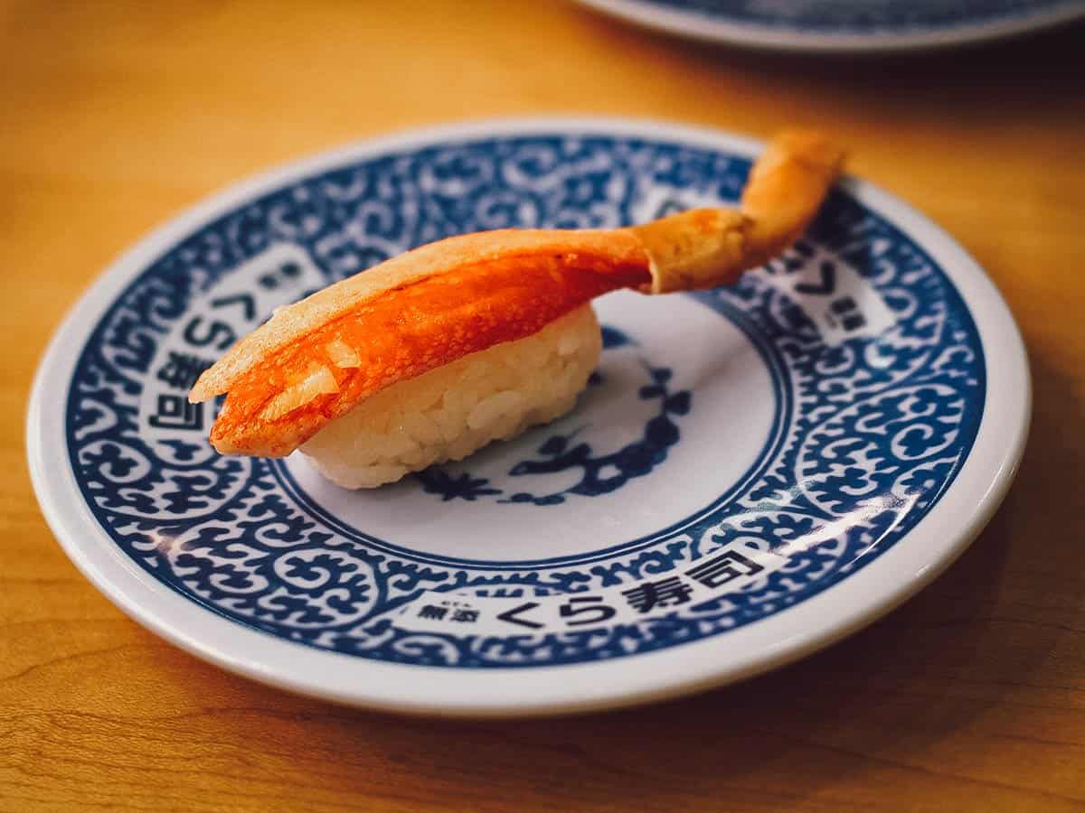 Plate of crab sushi at a restaurant in Kyoto