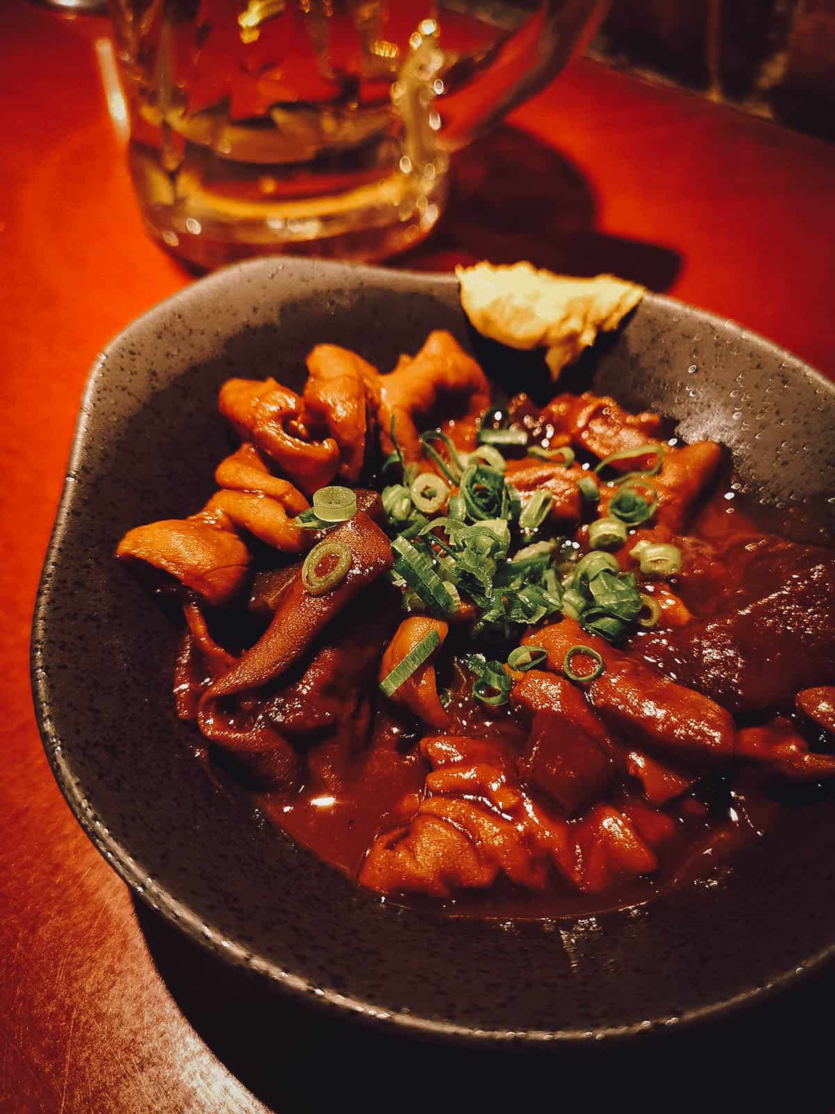 Doteni, a popular bar food of beef offal in Hatcho miso sauce from Nagoya