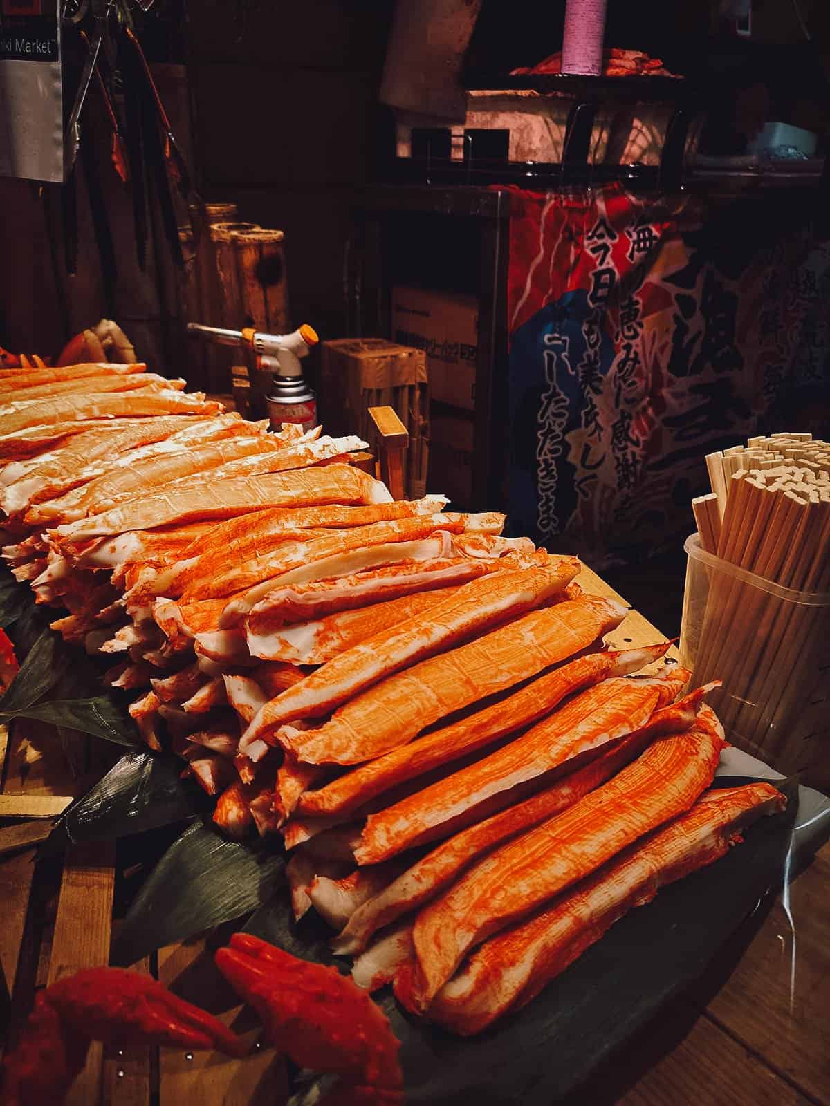 Crab legs at a market in Kyoto