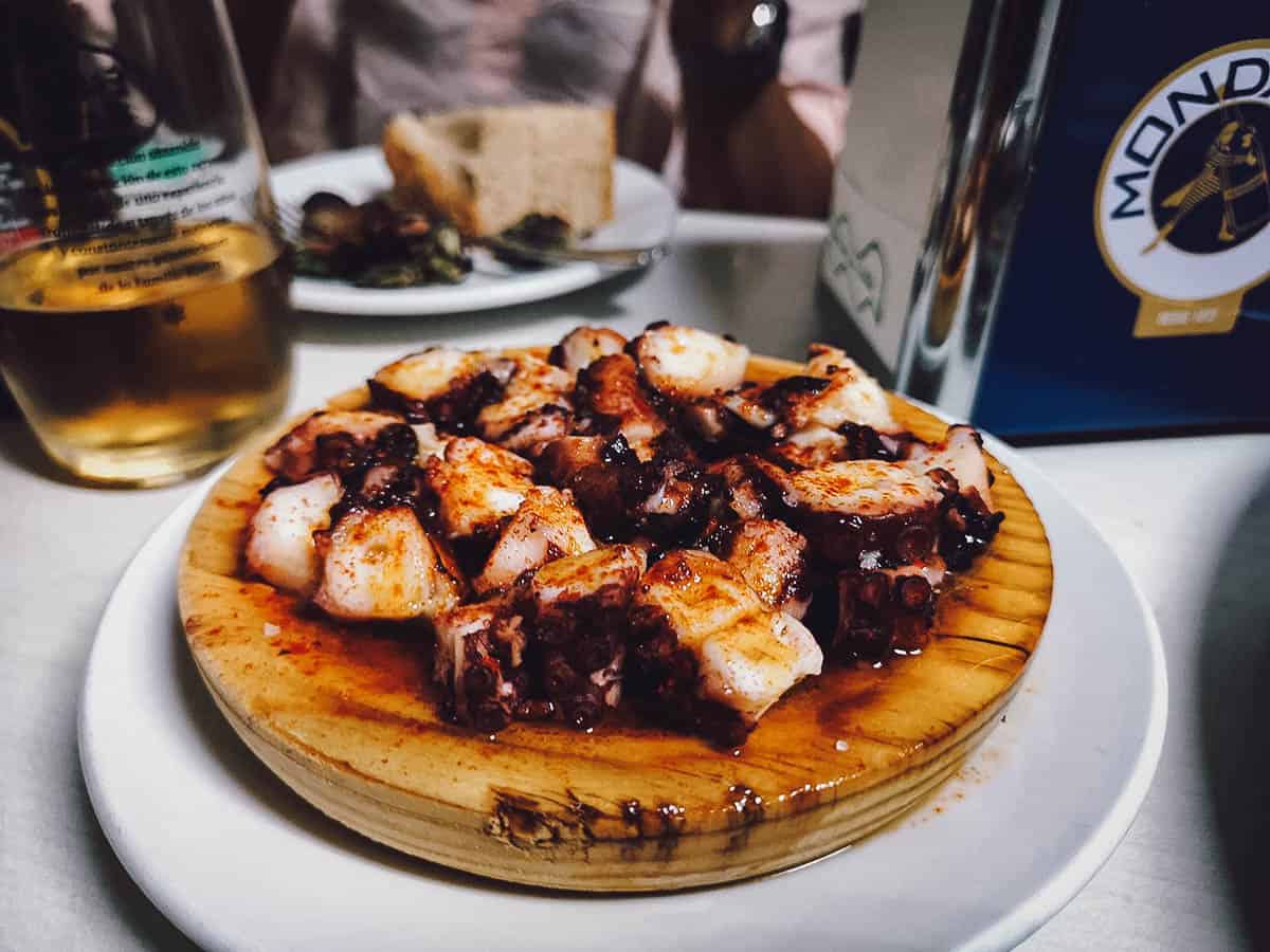 Pulpo a la Gallega in olive oil, one of the most popular Spanish dishes from Galicia