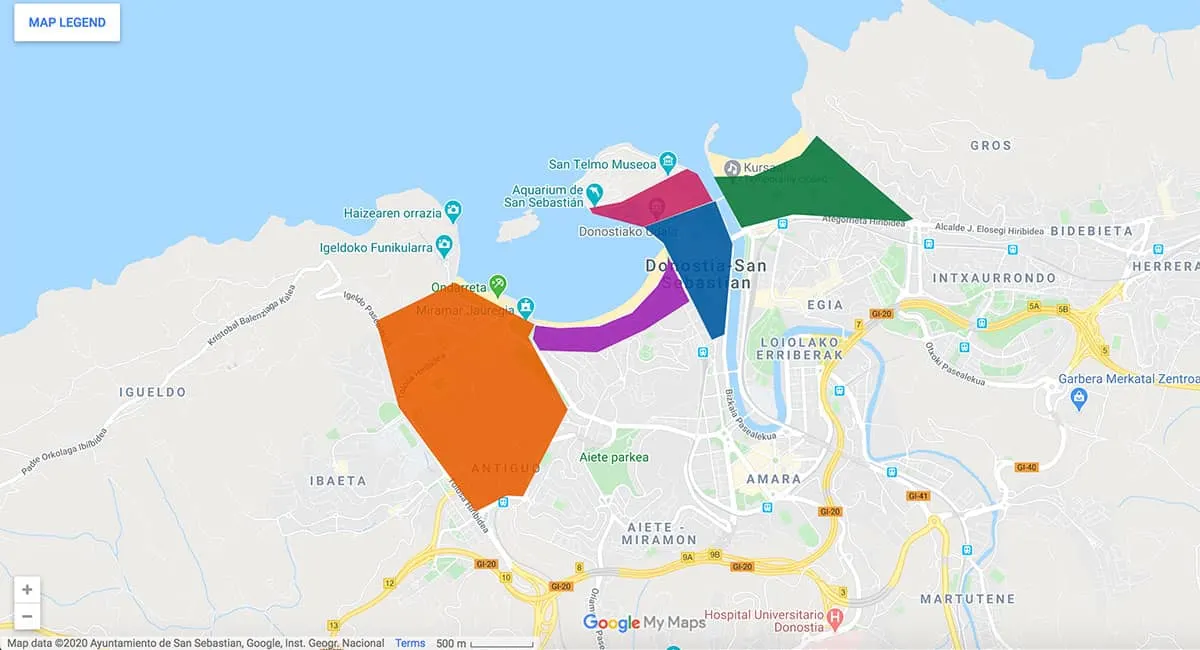 San Sebastian area map