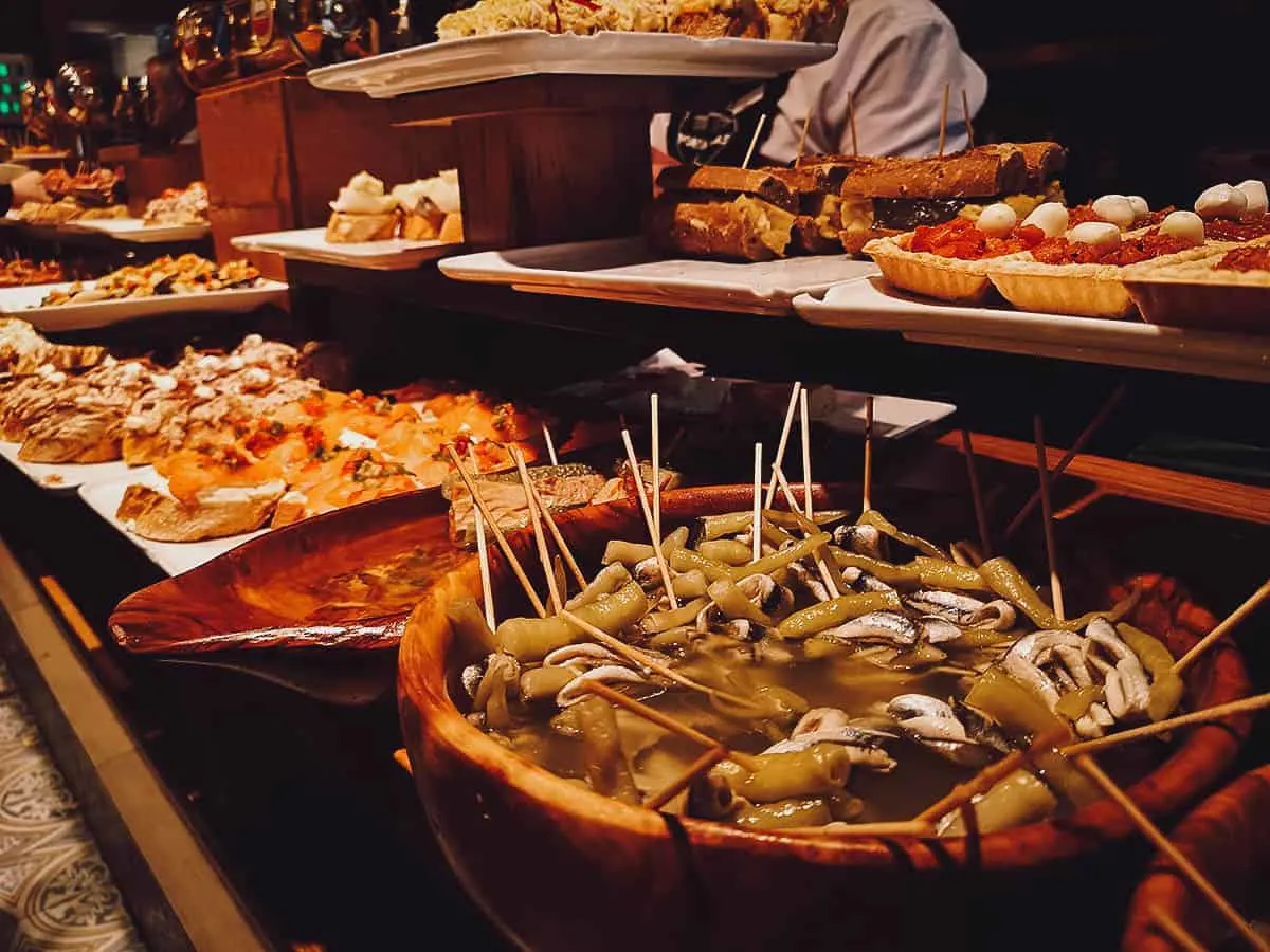 Bar counter full of pintxos