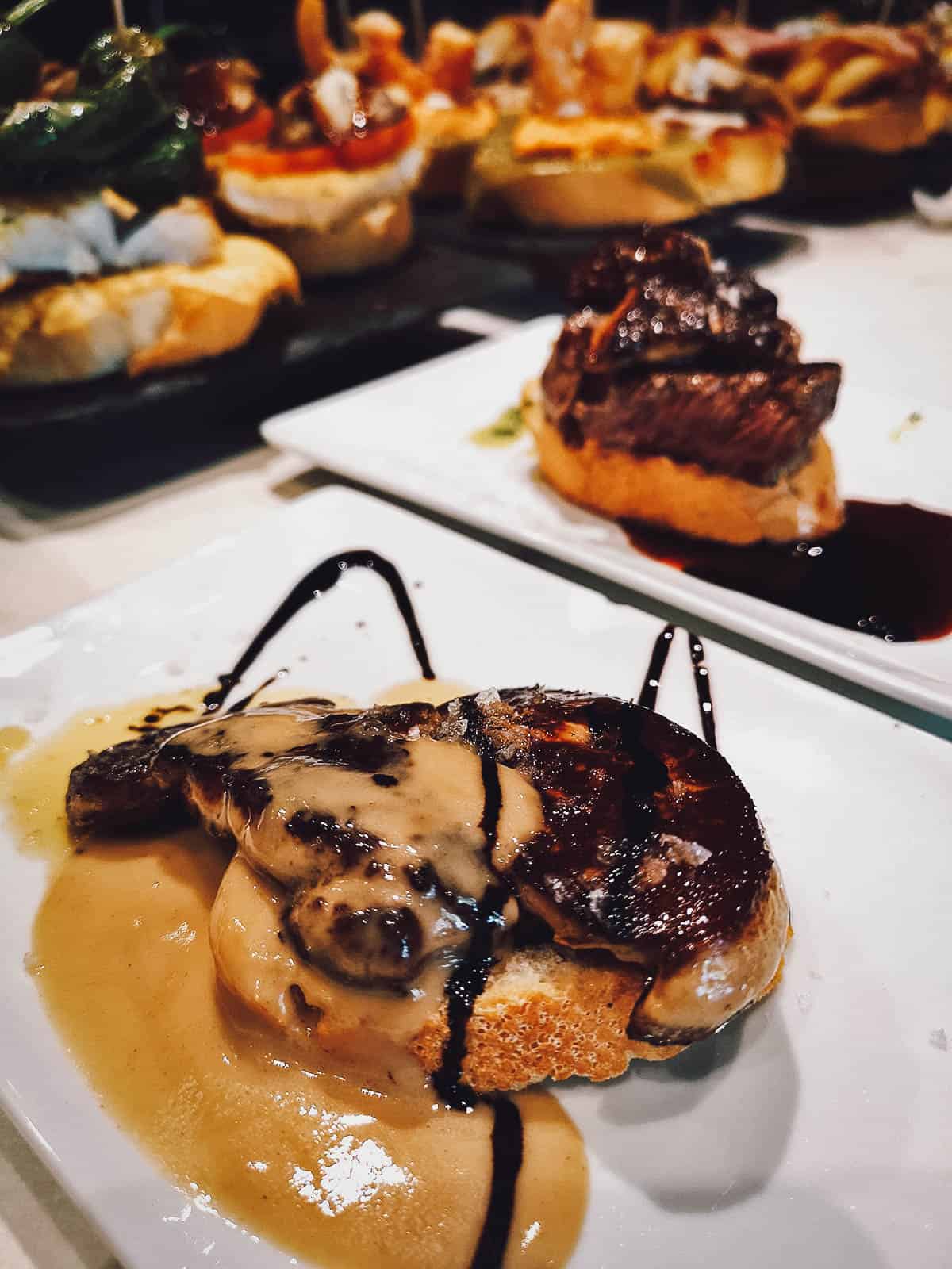 Pintxos with foie gras, one of the most delicious Spanish dishes from the Basque Country