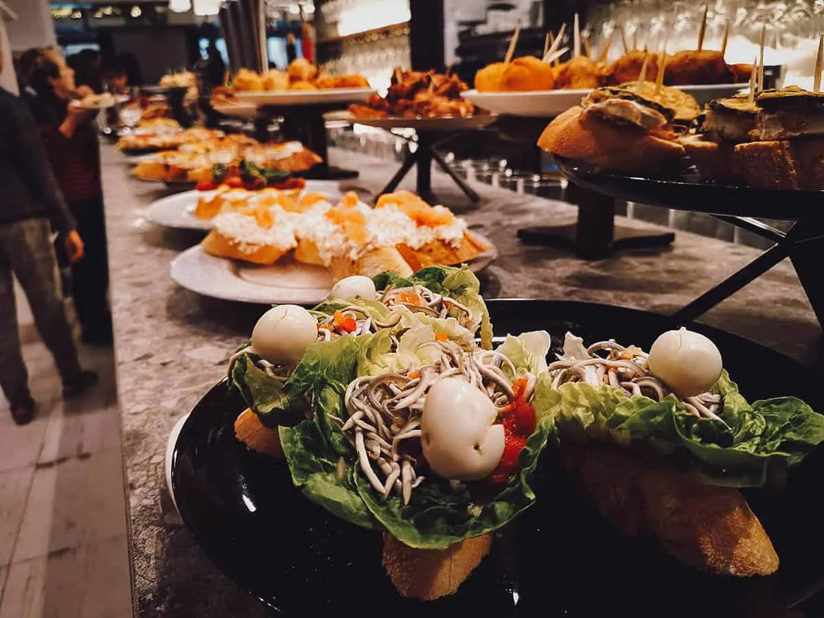 Bar counter full of pintxos