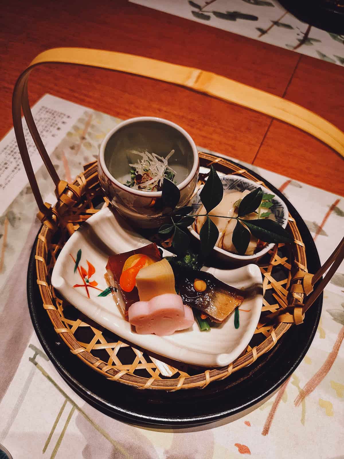 Dish from kaiseki course at a restaurant in Kanazawa