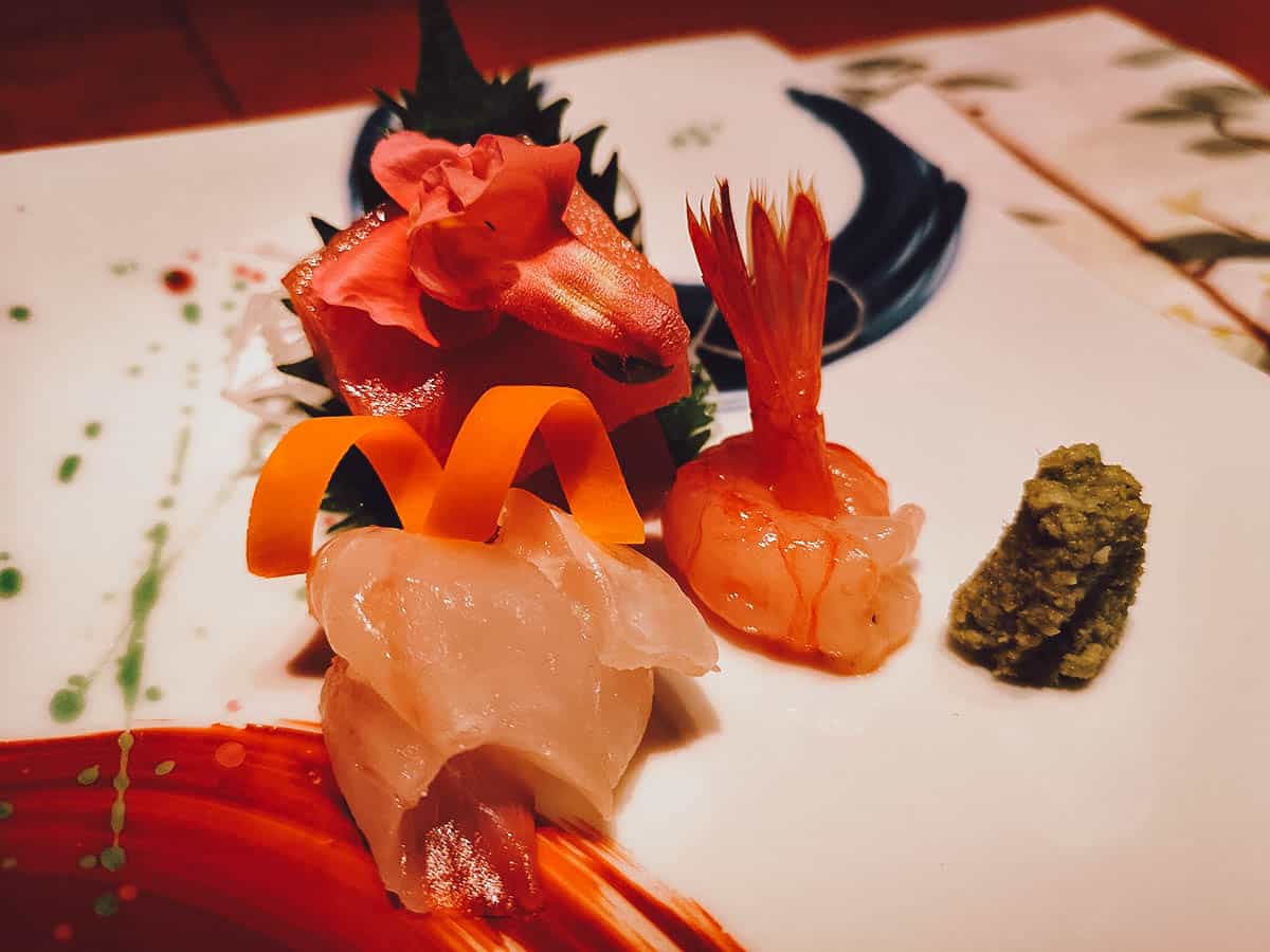 Fresh sashimi at a restaurant in Kanazawa