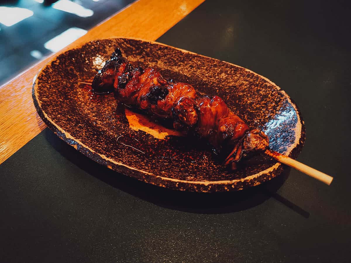 Skewer of eel liver at a restaurant in Kyoto