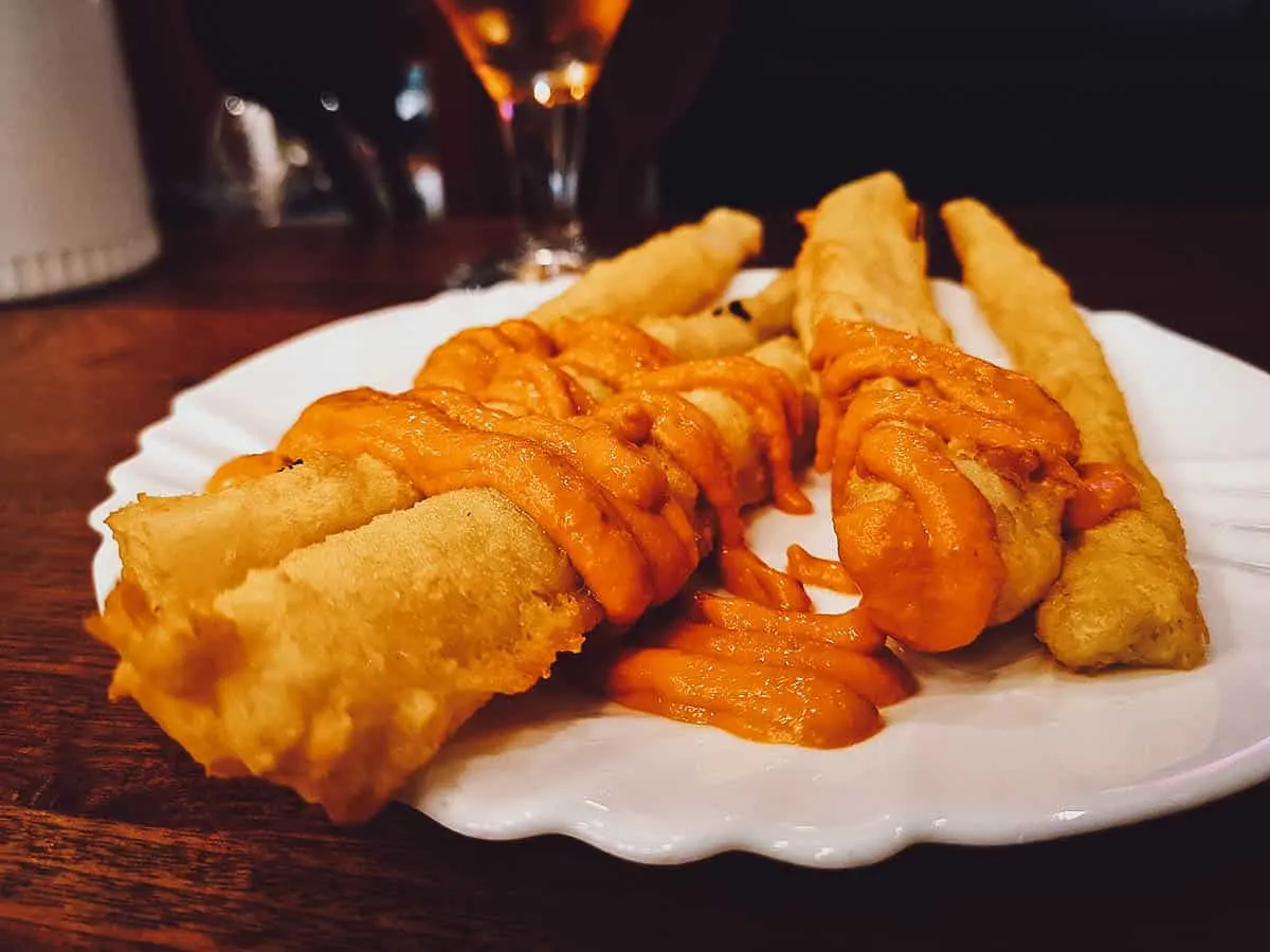 Calcots tempura at a restaurant in Barcelona