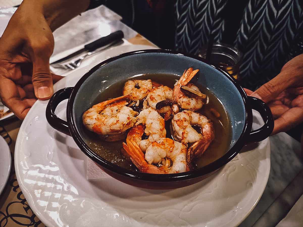 Gambas al ajillo, one of the most well-known examples of traditional Spanish food