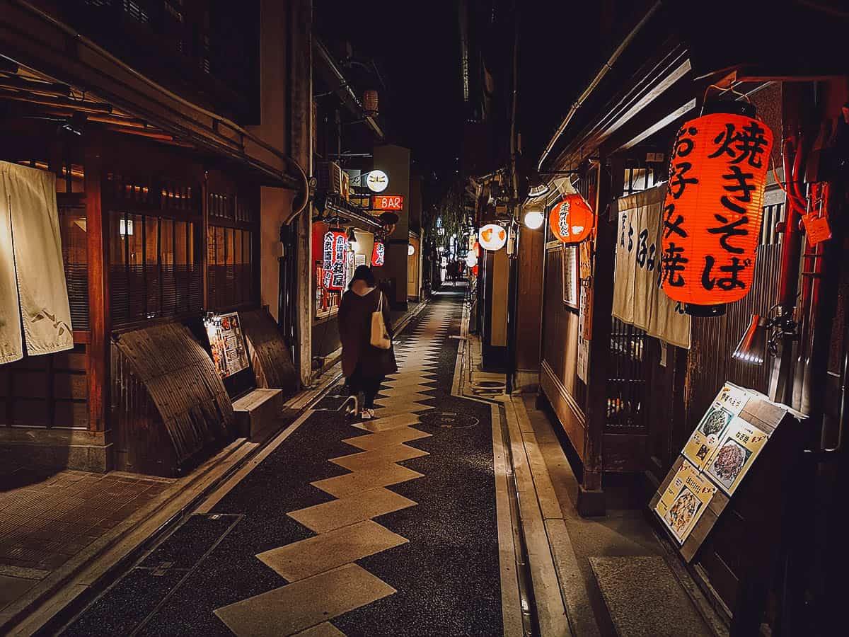 Kyoto's Pontocho Alley at night