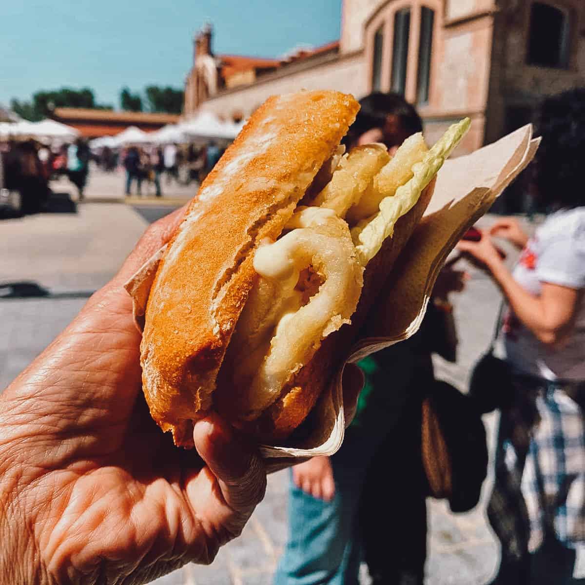 Bocadillo de calamares from Madrid, a classic example of regional food in Spain