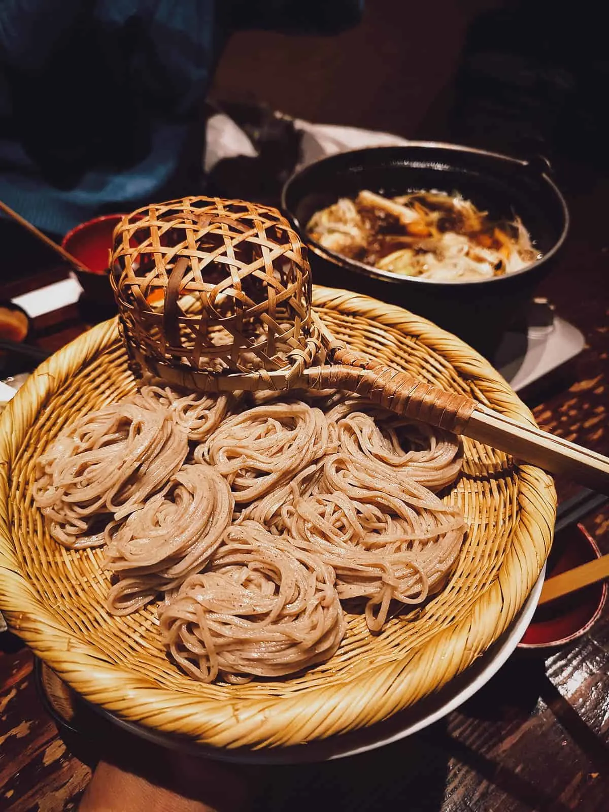 Japanese Food Guide Toji soba, a type of shinshu soba buckwheat noodles cooked in a hot pot
