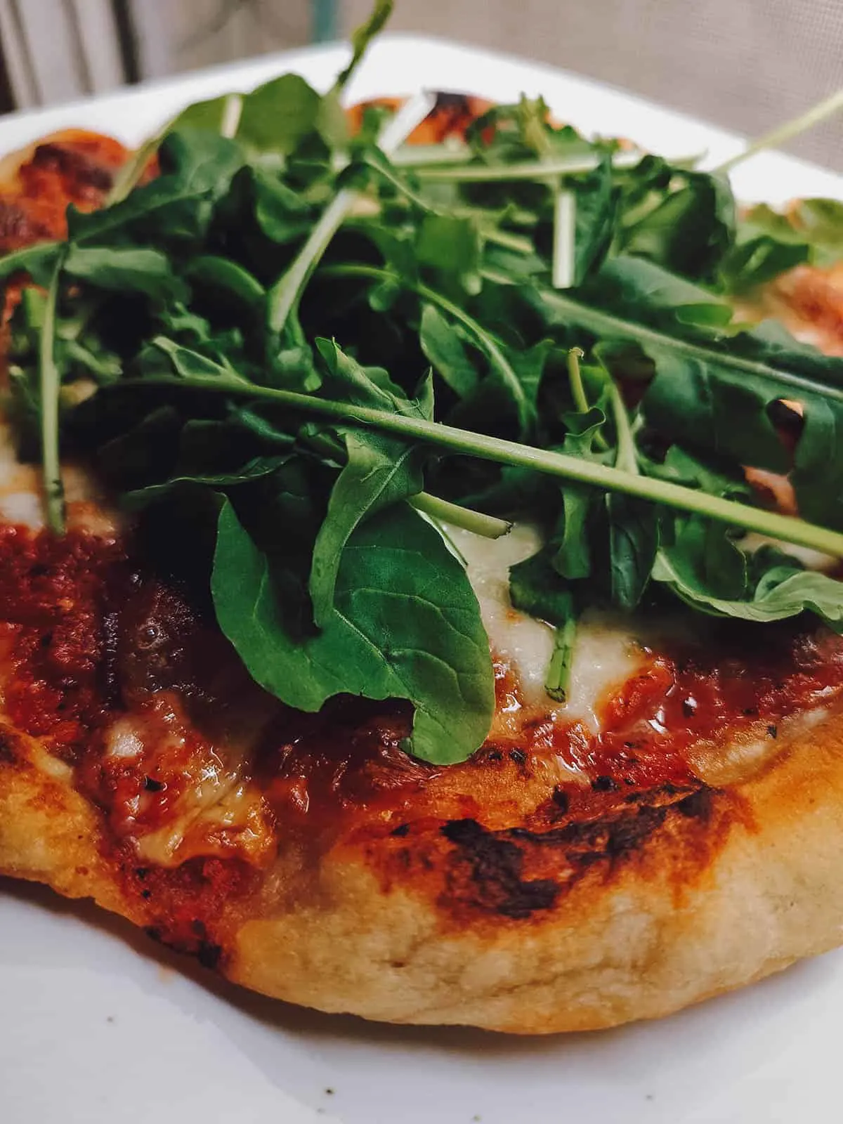 Neapolitan pizza topped with arugula