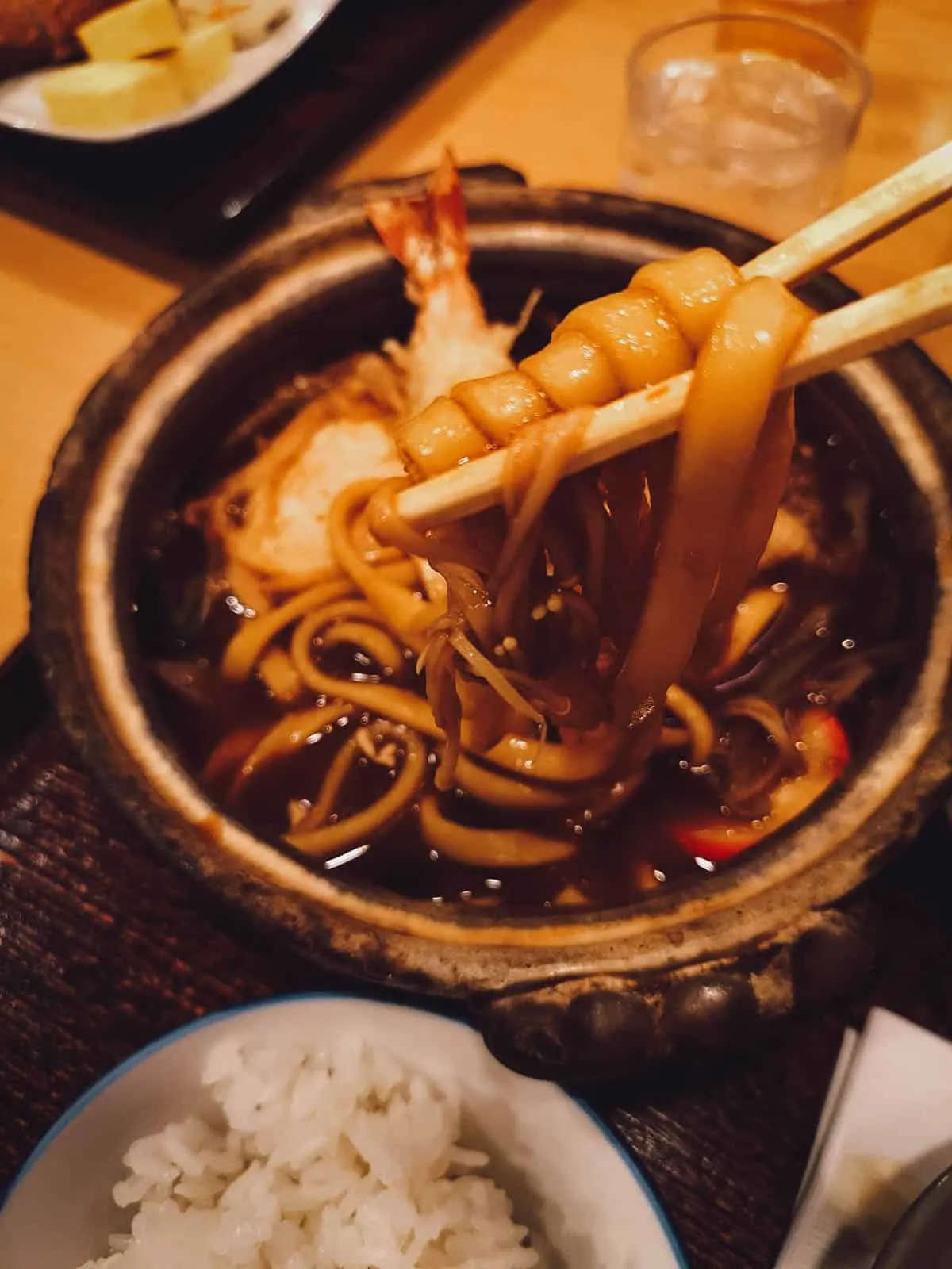 Close-up of udon noodles