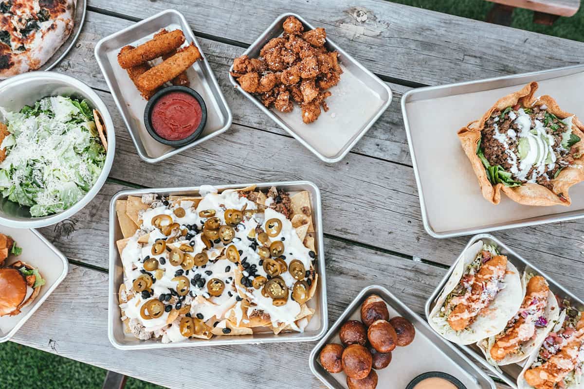 Picnic table with food