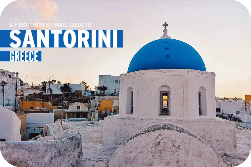 Blue-domed church in Santorini, Greece