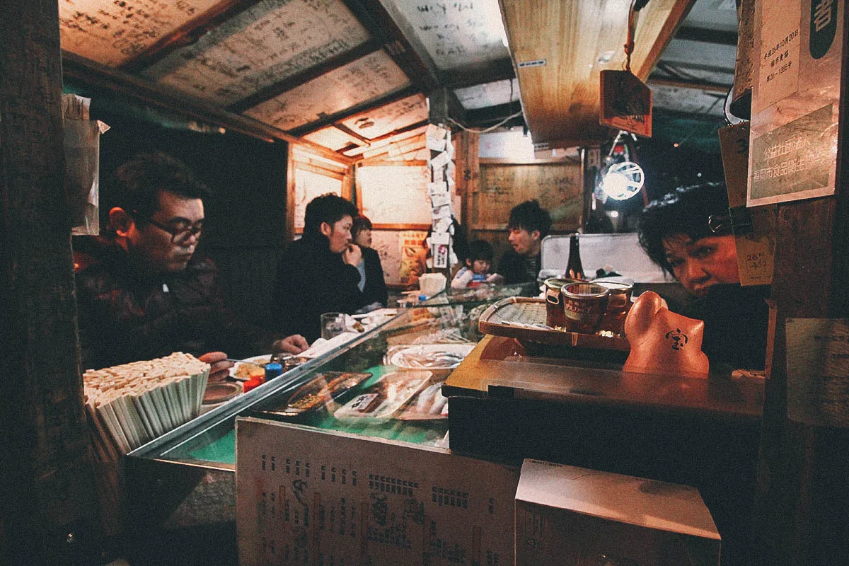 Japanese Street Food Inside a yatai stall in Fukuoka, Japan