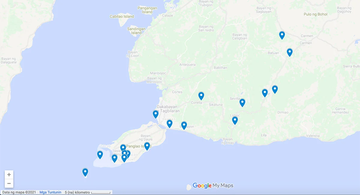 Points of Interest in Bohol Bohol attractions map
