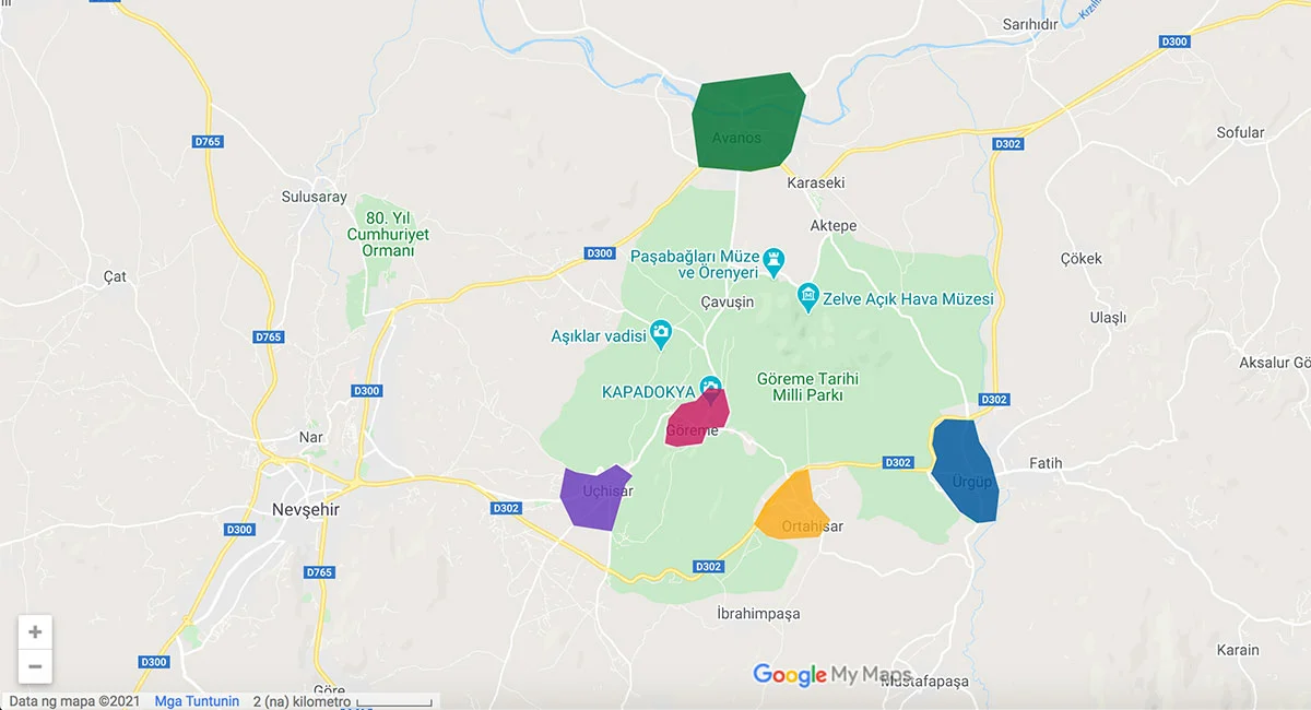 Cappadocia area map