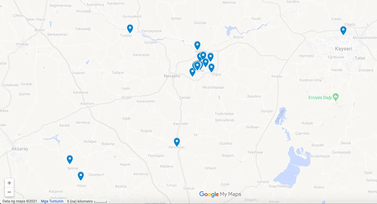 Points of Interest in Cappadocia Cappadocia attractions map