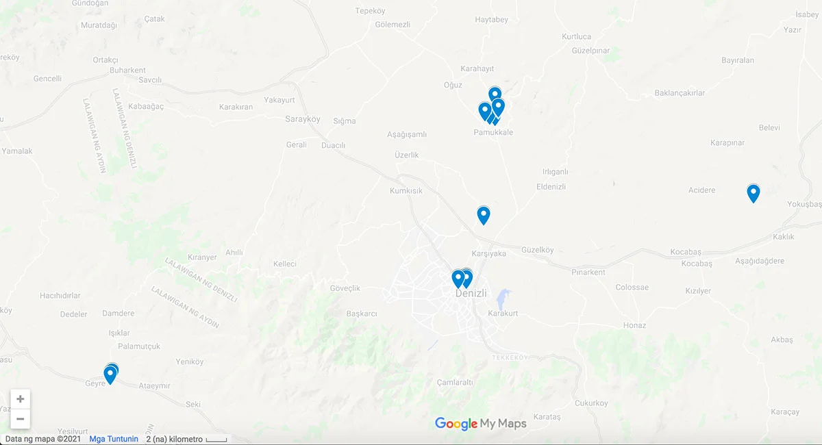 Points of Interest in Pamukkale Pamukkale attractions map